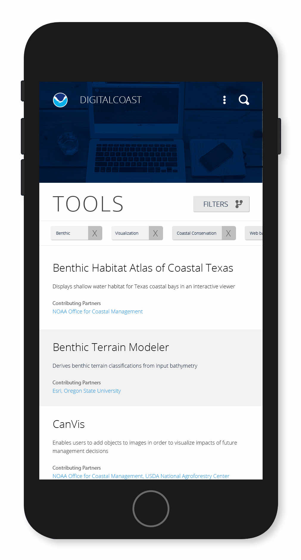 Digital Coast training page in iPhone 7 simulator.