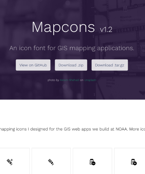 Mapcons icon font for GIS apps.