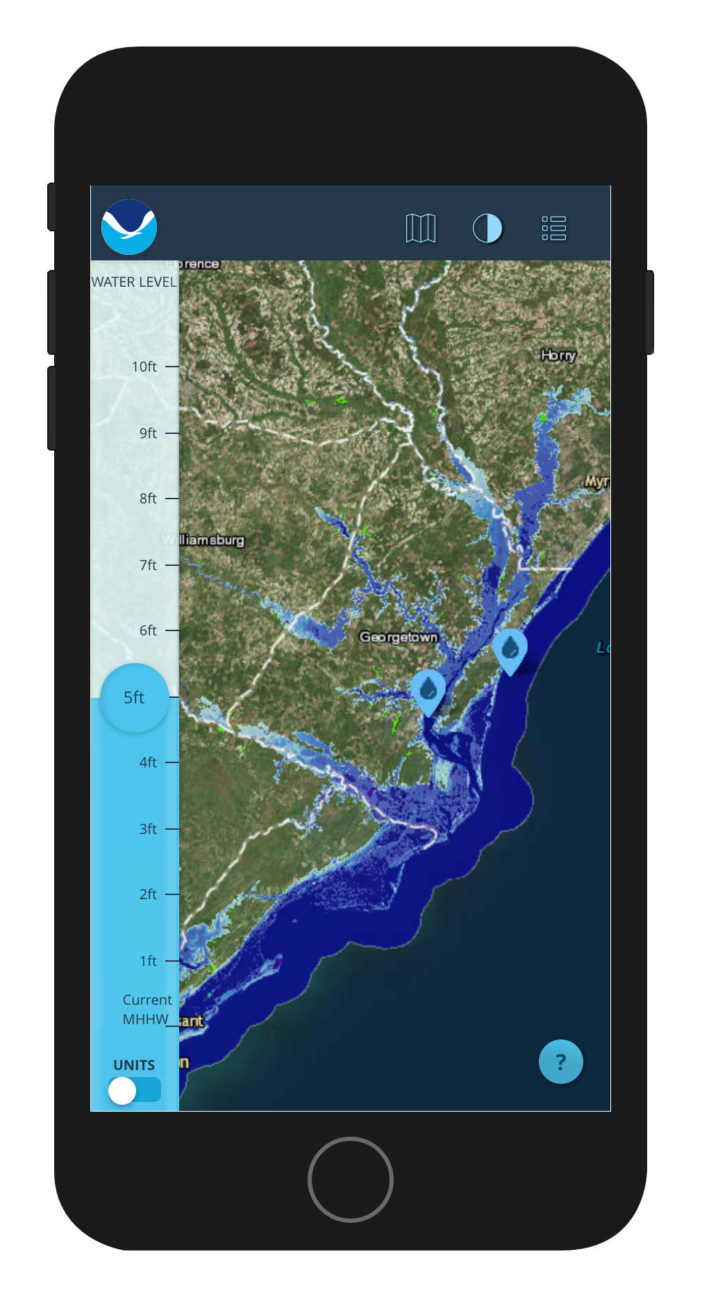 Sea Level Rise Viewer mobile Screen
