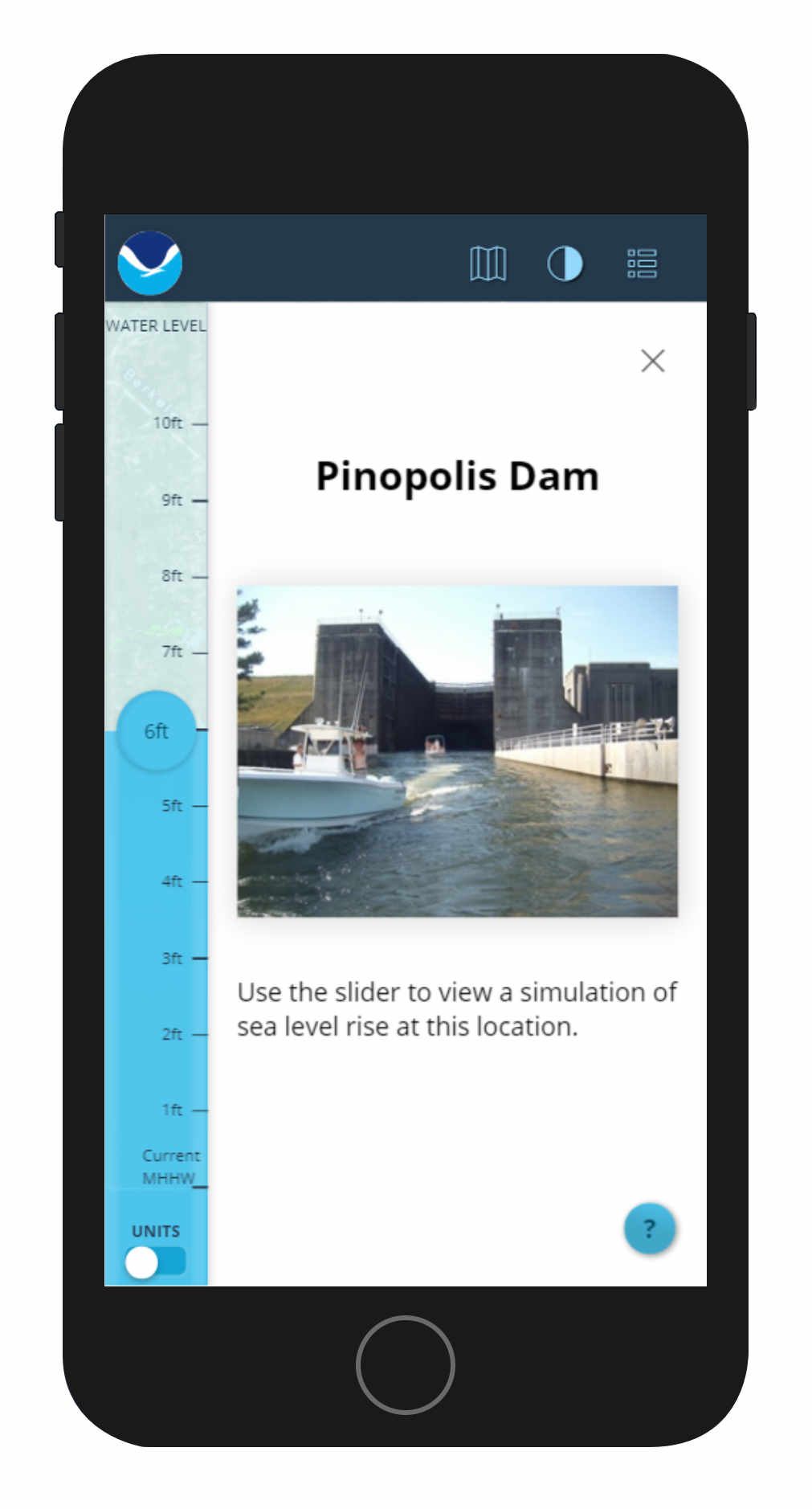 Sea Level Rise Viewer mobile Screen